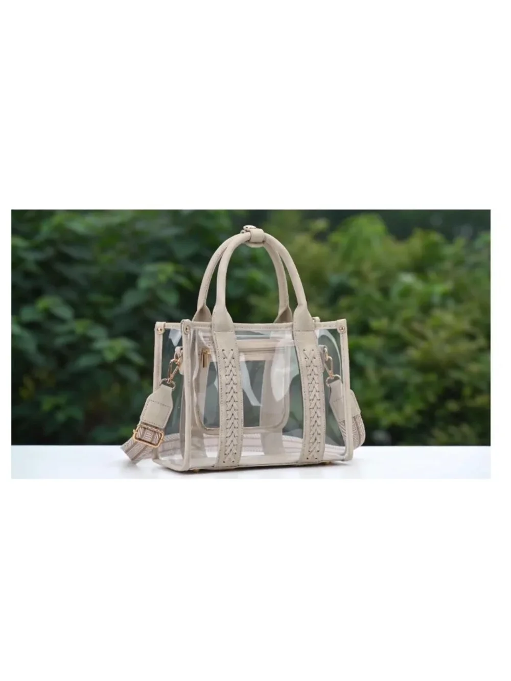 Clear Tote Bag Stadium Approved PVC Vegan Leather See Through Crossbody
